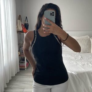 Helmut Lang Black Tank Top with Snake Skin Trim